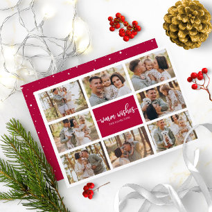 8 Photos Warm Wishes Modern Collage Christmas Invitation