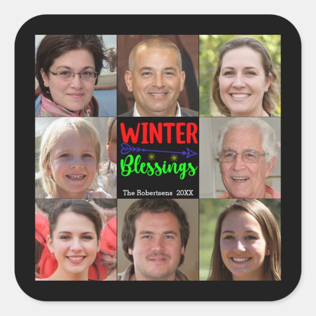 8 Picture Family Photo ✨  Collage Custom Christmas Square Sticker (Front)