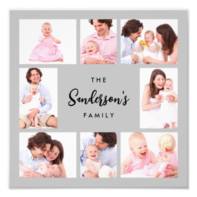 8 Sections Family Photo in Gray Frame (Front)