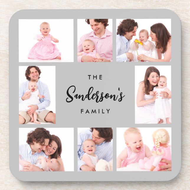 8 Sections Family Photo in Gray Frame Coaster (Front)