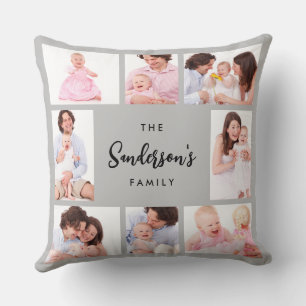 8 Sections Family Photo in Gray Frame Cushion