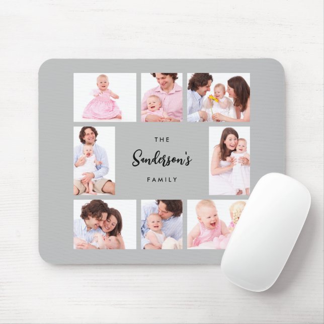 8 Sections Family Photo in Gray Frame Mouse Pad (With Mouse)