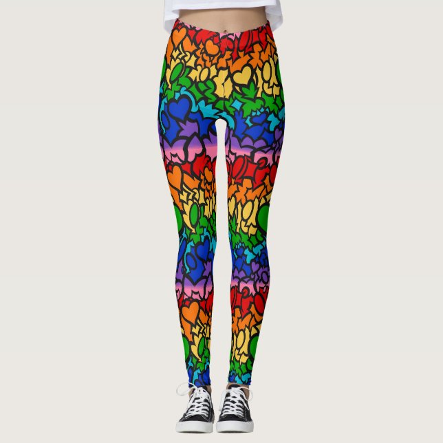 8-Sripe Rainbow Pride Squiggle Leggings (Front)