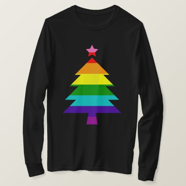 8 Stripes LGBT Pride Flag Rainbow Christmas Tree T-Shirt (Design Front)