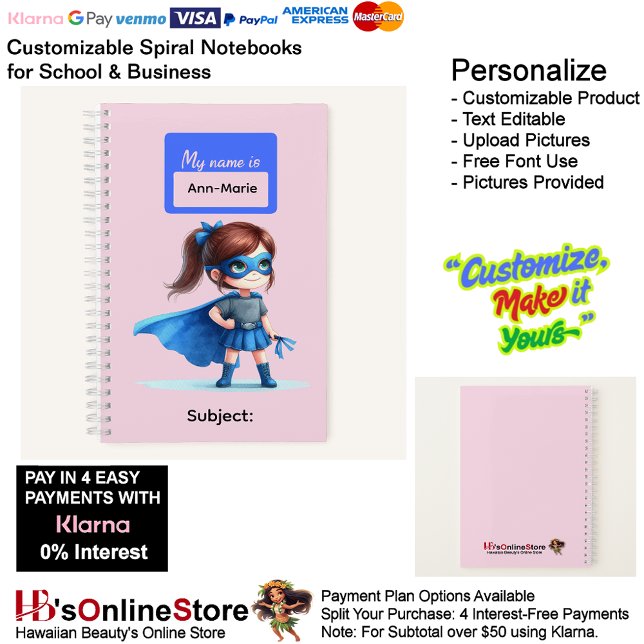 8 Super Hero Kids Girl Writing Supplies Students  Notebook (8 Super Hero Kids Girl Writing Supplies Students Notebook.)