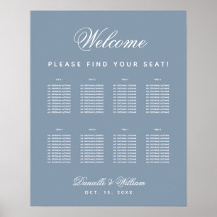 8 Table Dusty Blue Wedding Simple Seating Chart
