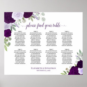 8 Table Purple Roses Elegant Wedding Seating Chart