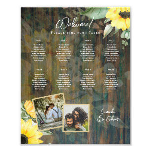8 Table Rustic Wood SUNFLOWERS PHOTO SEATING Print