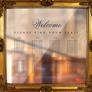 8 Table Transparent Navy Blue Script Seating Chart