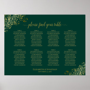 8 Table Wedding Seating Chart Emerald Green & Gold