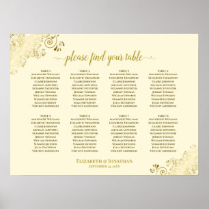 8 Table Wedding Seating Chart Gold Frills on Cream
