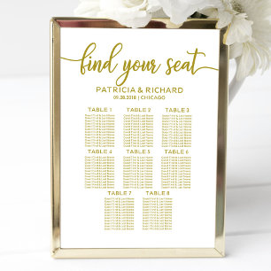 8 Tables Wedding Seating Chart Gold Calligraphy