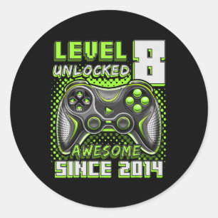 8 Unlocked Awesome 2014 Video Game 8th Birthday 4  Classic Round Sticker