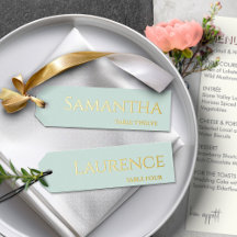 8 Wedding Guest Gold Foil Mint Green Name Tags