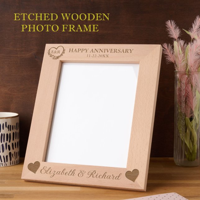 8"x10" Photo Happy Anniversary Names Date Hearts Etched Frames (Creator Uploaded)