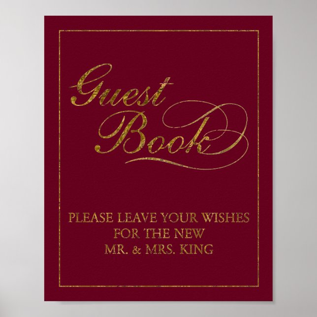 8" x 10" Gold Foil Guest Book Wedding Sign (Front)