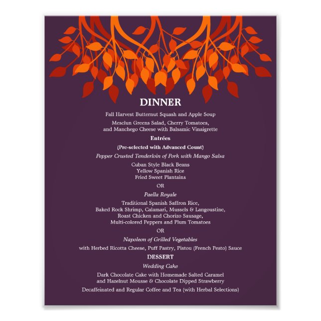 8 x 10 Table Dinner Menu for Framing Photo Print (Front)