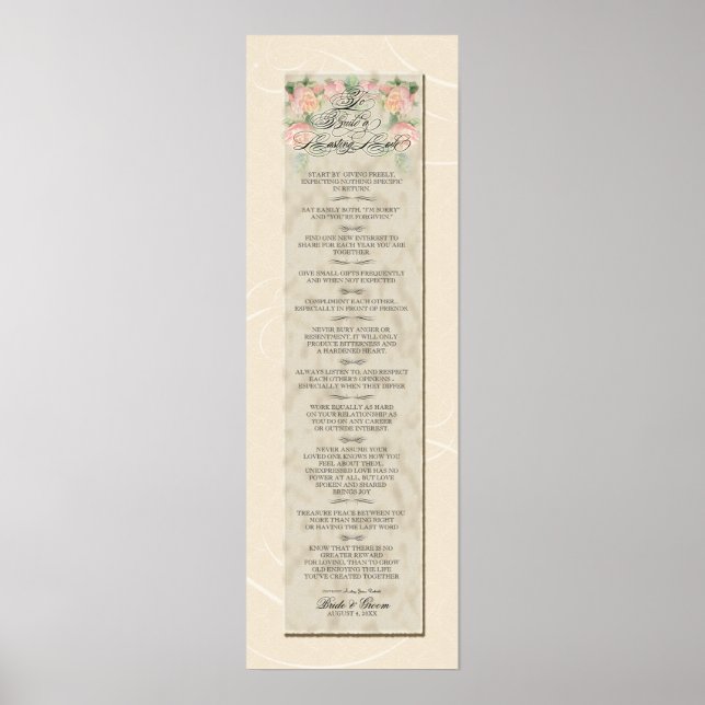 8 x 24 To Build a Lasting Love Cream Damask Roses Poster (Front)