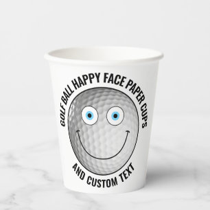 8 x Custom Golf Theme Party BLUE EYES Happy Face Paper Cups