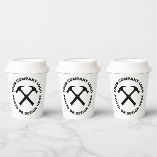 8 x Custom Personalised Logo PAPER CUPS w/ Lids