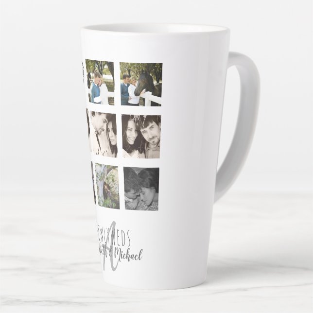 8 x PHOTO COLLAGE Newlyweds Personalised WEDDING Latte Mug (Right Angle)