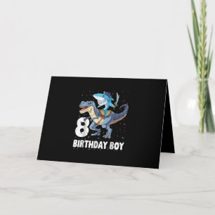 8 year old, 8th Birthday Boy Shark Dinosaur Prirat Card