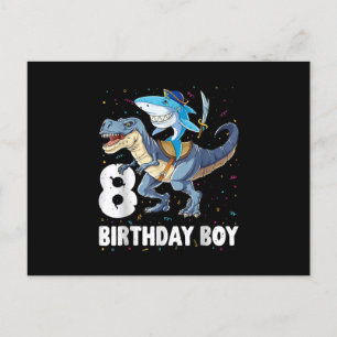 8 year old, 8th Birthday Boy Shark Dinosaur Prirat Holiday Postcard