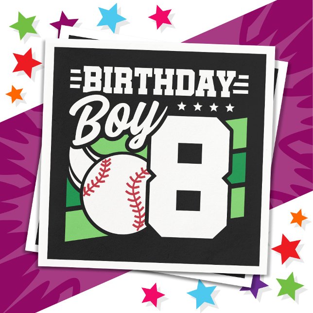 8 Year Old Baseball Party Theme 8th Birthday Boy Napkin (Creator Uploaded)