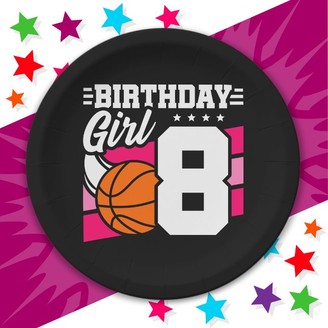 8 Year Old Basketball Party 8th Birthday Girl Paper Plate (Creator Uploaded)