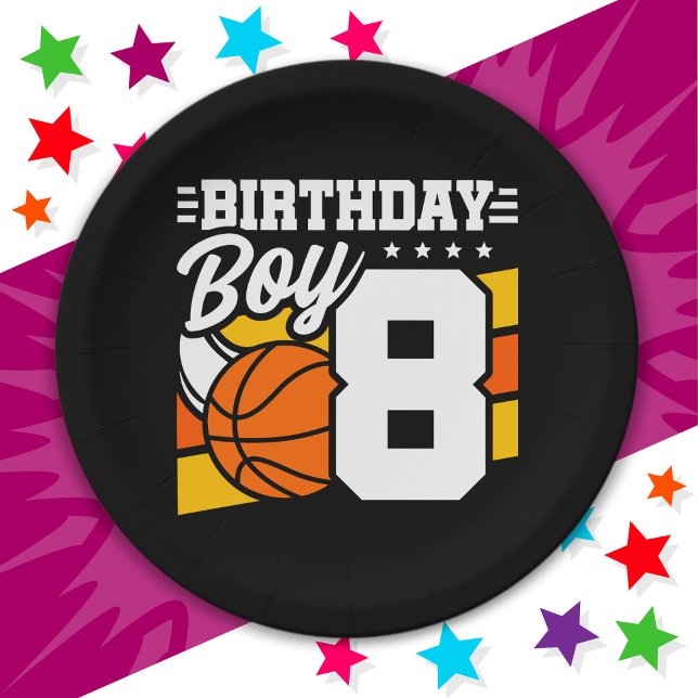 8 Year Old Basketball Party Theme 8th Birthday Boy Paper Plate (Creator Uploaded)