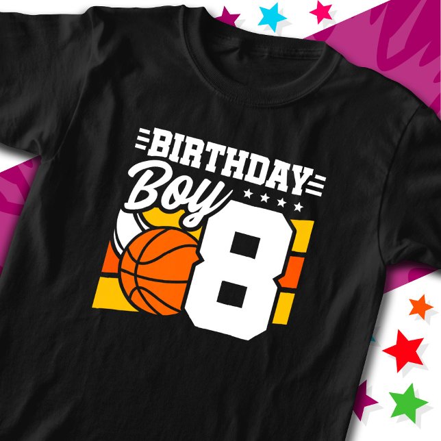 8 Year Old Basketball Party Theme 8th Birthday Boy T-Shirt (Creator Uploaded)