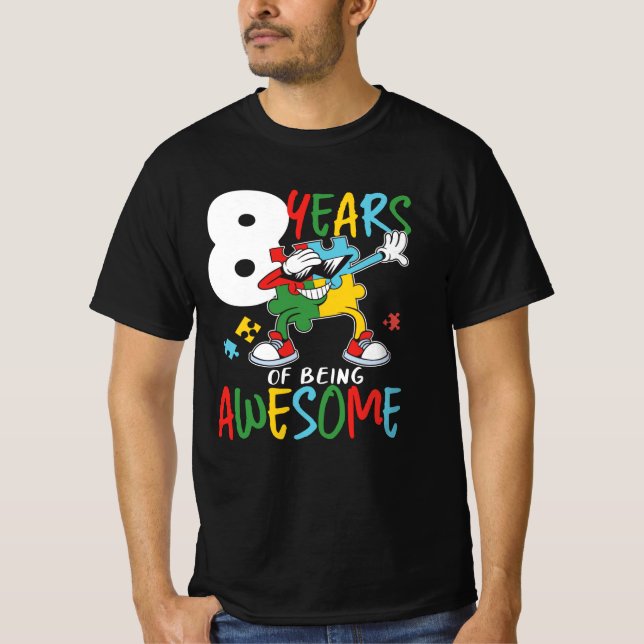 8 Year Old Birthday Boy Or Girl Autism Awareness T-Shirt (Front)