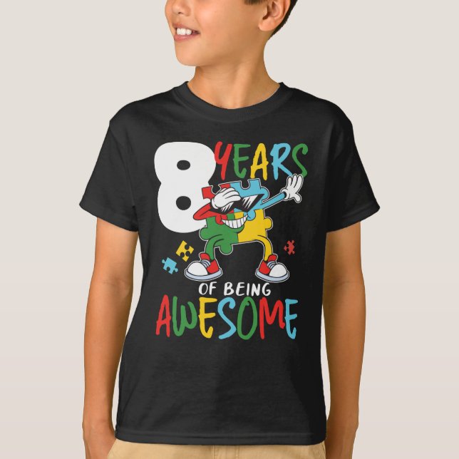 8 Year Old Birthday Boy Or Girl Autism Awareness T-Shirt (Front)