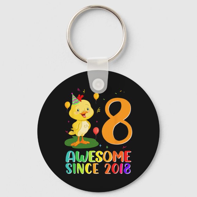 8 Year Old Birthday Chicken Lover Awesome Since  Key Ring (Front)