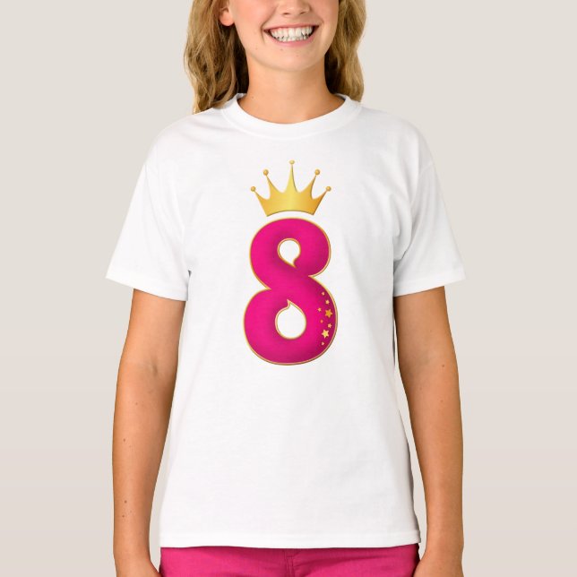 8 Year Old, Birthday party design for girls. 8th B T-Shirt (Front)