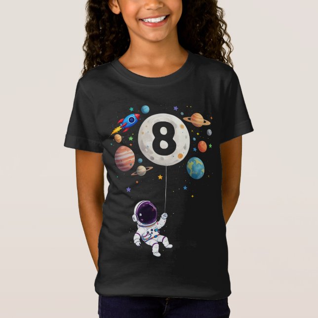 8 Year Old Birthday Planets Astronaut 8th Birthday T-Shirt (Front)