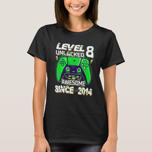8 Year Old Boy Level 8 Unlocked Awesome 2014 Birth T-Shirt (Front)