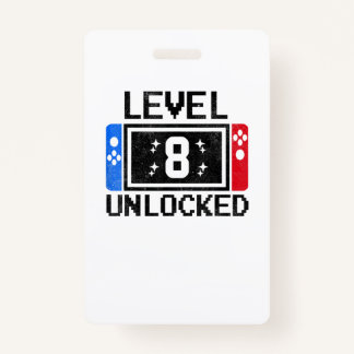 8 Year Old Gifts Level 8th Birthday Boy Video Game ID Badge