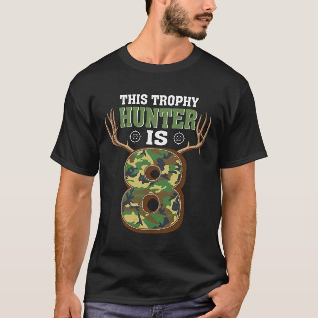 8 Year Old Hunting 8th Birthday Party Deer Hunter  T-Shirt (Front)