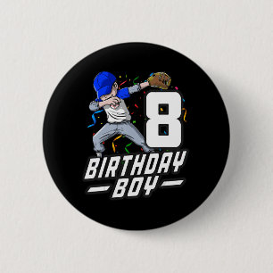 8 Year Old Kids Boys 8th Birthday Baseball Dabbing 6 Cm Round Badge