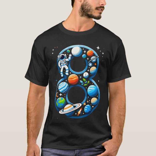 8 Year Old Outer Space Astronaut 8th Birthday Boy T-Shirt (Front)