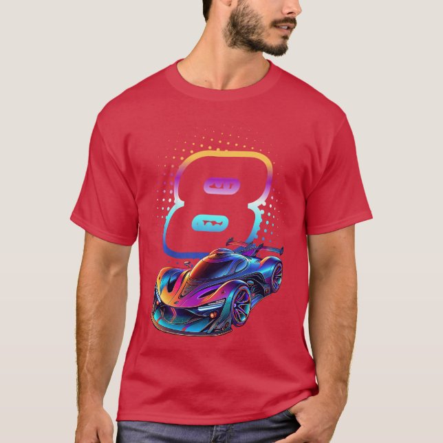 8 Year Old Race 8th Birthday Futuristic Racing Rac T-Shirt (Front)
