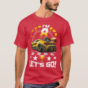8 Year Old Race 8th Birthday Party Gold Racing Rac T-Shirt