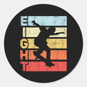 8 Year Old Skater Skateboarding 8th Birthday Party Classic Round Sticker