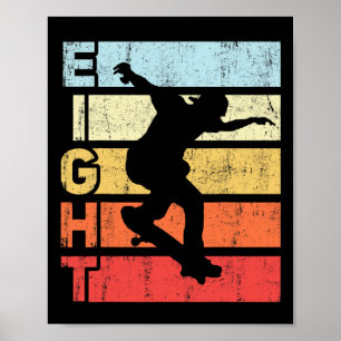 8 Year Old Skater Skateboarding 8th Birthday Party Poster