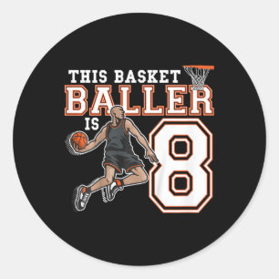 8 Year Old Sketll Birthday Party Hoops Player 8th Classic Round Sticker