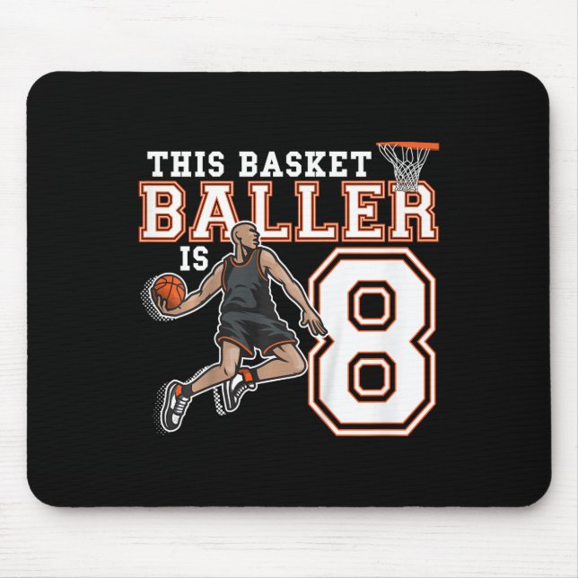 8 Year Old Sketll Birthday Party Hoops Player 8th  Mouse Pad (Front)