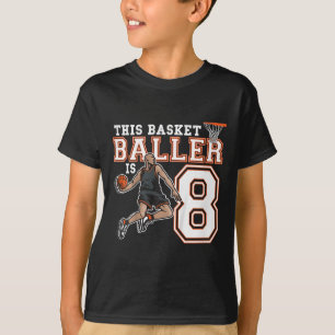 8 Year Old Sketll Birthday Party Hoops Player 8th  T-Shirt
