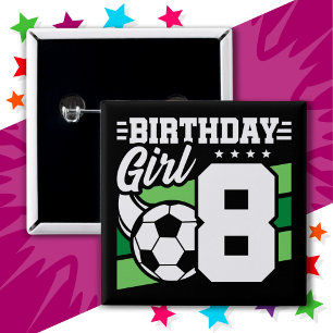 8 Year Old Soccer Football Party 8th Birthday Girl 15 Cm Square Badge