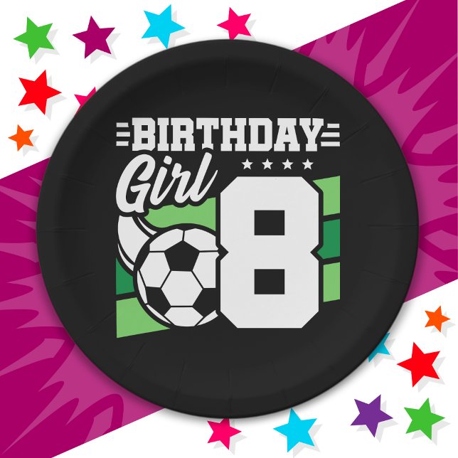 8 Year Old Soccer Football Party 8th Birthday Girl Paper Plate (Creator Uploaded)